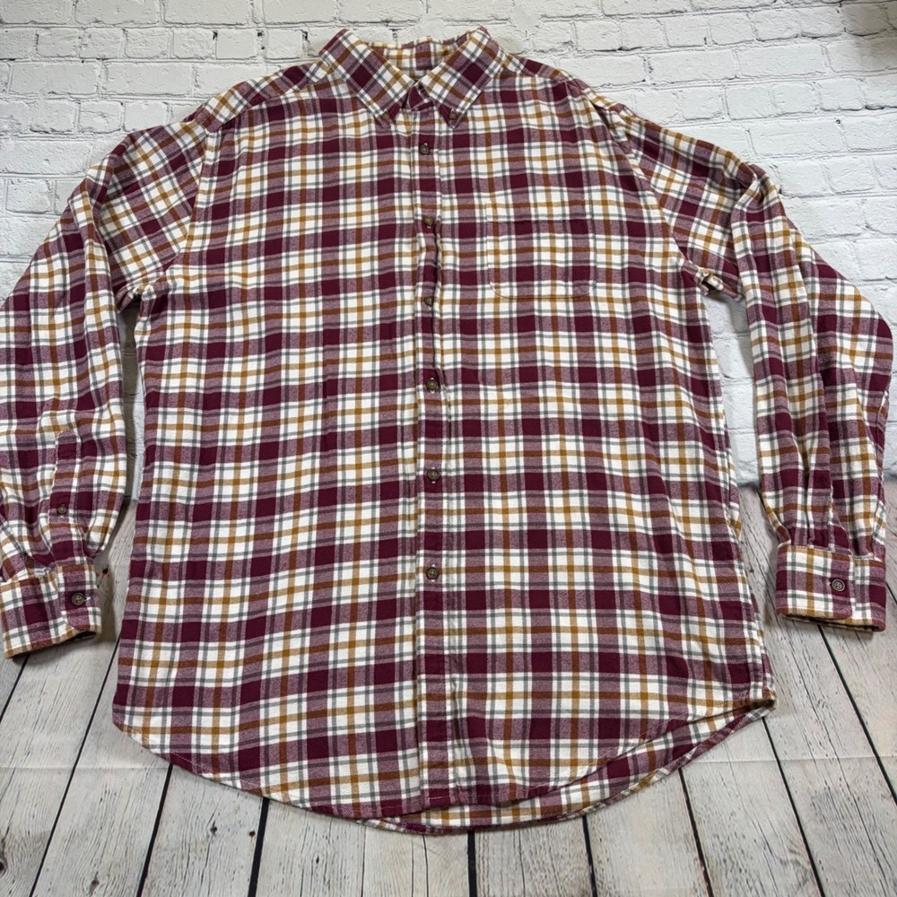 Croft & Barrow Mens Large Flannel Shirt Burgundy Plaid Long Sleeve Button Down